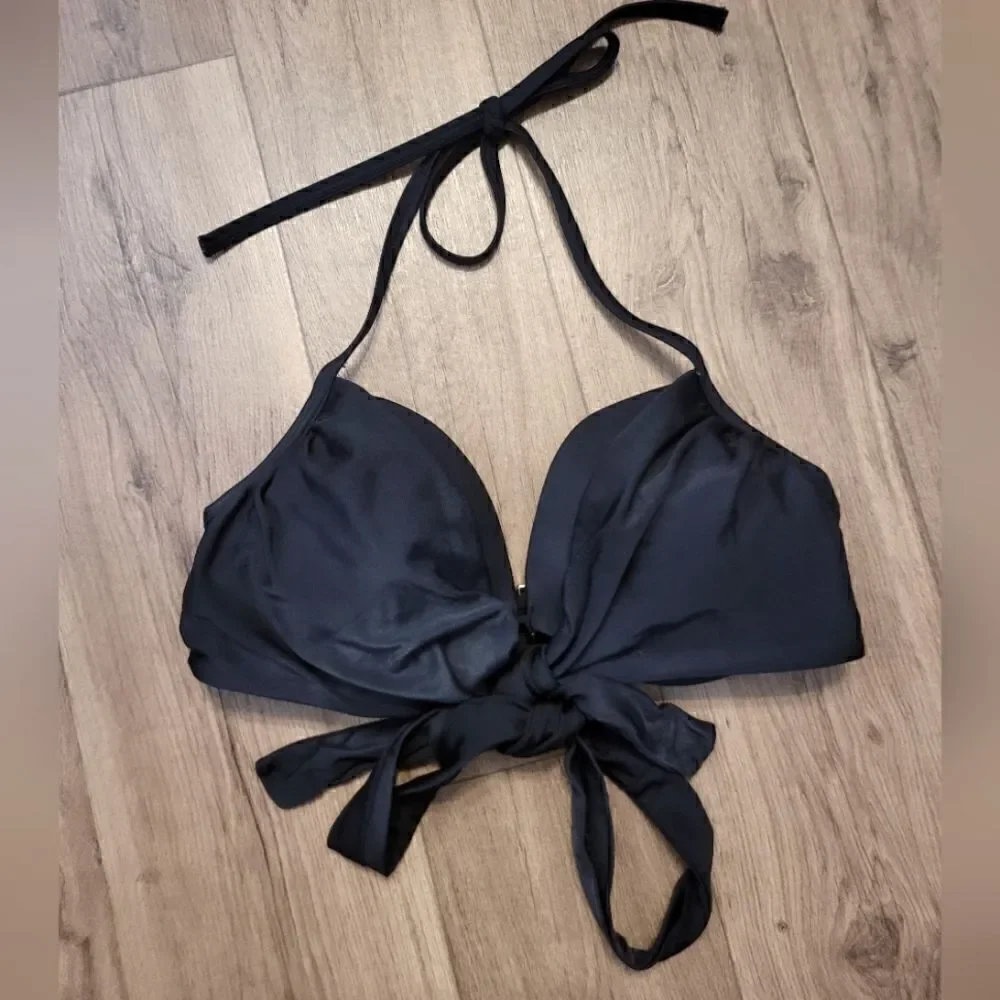 Victoria Secret Tie Front Halter Swimwear Bikini Top Black Size 32DD